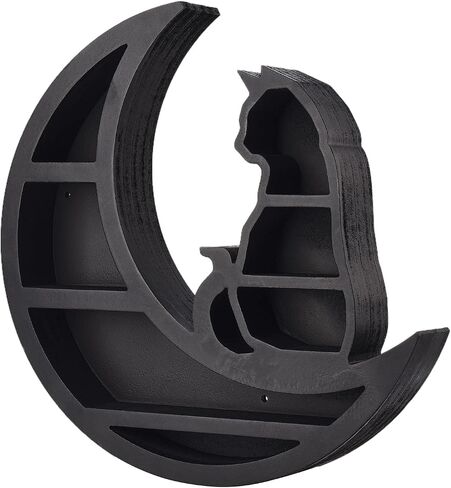 Cat Wooden Crystal Display Shelf, Cute Moon Phase Crystal Shelf, Wall Mounted Floating Shelves, Crescents Moon Phase Shelf for Crystals Stone, Essential Oil, Small Plant Art, Gothic Witchy Home(Cat) in Saudi Arabia