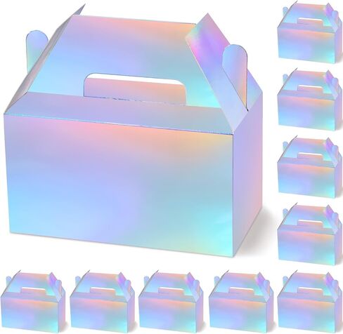 50 Pieces 6.5 x 3.5 x 3.5 Inches Holographic Treat Boxes Party Gift Boxes Rainbow Silver Candy Favor Boxes Iridescent Metallic Foil Gift Boxes for Birthday Wedding in Saudi Arabia