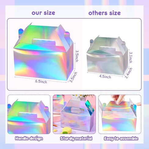 50 Pieces 6.5 x 3.5 x 3.5 Inches Holographic Treat Boxes Party Gift Boxes Rainbow Silver Candy Favor Boxes Iridescent Metallic Foil Gift Boxes for Birthday Wedding in Saudi Arabia