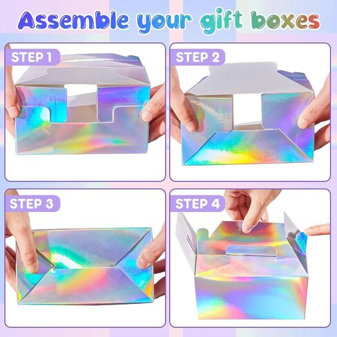 50 Pieces 6.5 x 3.5 x 3.5 Inches Holographic Treat Boxes Party Gift Boxes Rainbow Silver Candy Favor Boxes Iridescent Metallic Foil Gift Boxes for Birthday Wedding in Saudi Arabia