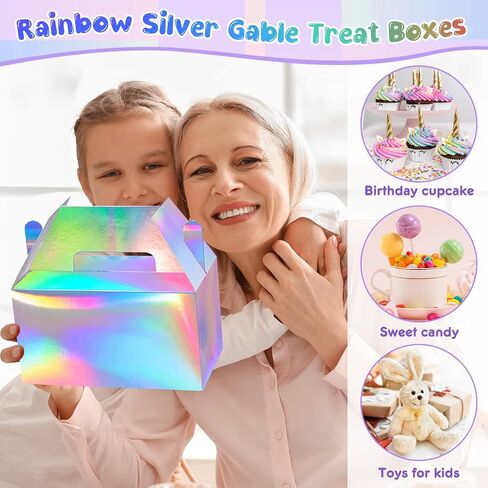 50 Pieces 6.5 x 3.5 x 3.5 Inches Holographic Treat Boxes Party Gift Boxes Rainbow Silver Candy Favor Boxes Iridescent Metallic Foil Gift Boxes for Birthday Wedding in Saudi Arabia