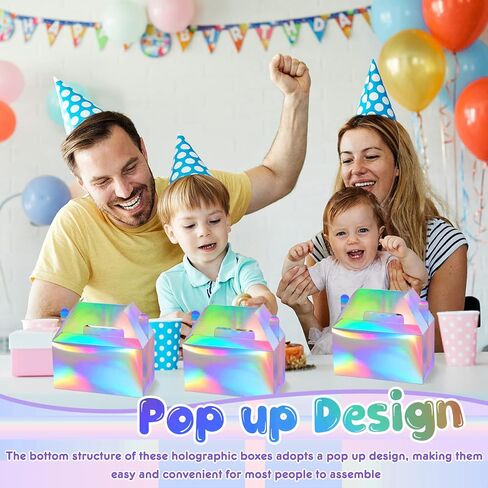 50 Pieces 6.5 x 3.5 x 3.5 Inches Holographic Treat Boxes Party Gift Boxes Rainbow Silver Candy Favor Boxes Iridescent Metallic Foil Gift Boxes for Birthday Wedding in Saudi Arabia