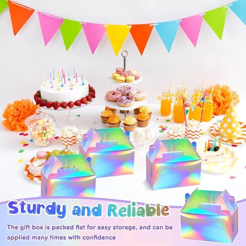 50 Pieces 6.5 x 3.5 x 3.5 Inches Holographic Treat Boxes Party Gift Boxes Rainbow Silver Candy Favor Boxes Iridescent Metallic Foil Gift Boxes for Birthday Wedding in Saudi Arabia