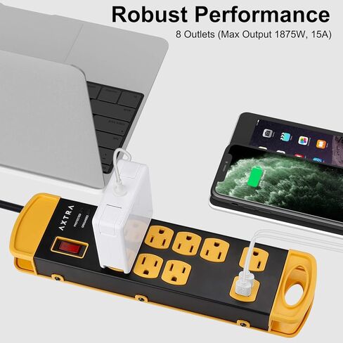 شريط طاقة معدني مزود بـ 8 منافذ مع منافذ USB، وسلك تمديد عالي التحمل بطول 9 أقدام، 1800 جول، 1875 وات/15 أمبير قابل للتركيب على الحائط للمنزل والمكتب والمدرسة وسطح المكتب للكمبيوتر [مدرج في قائمة ETL] in Kuwait