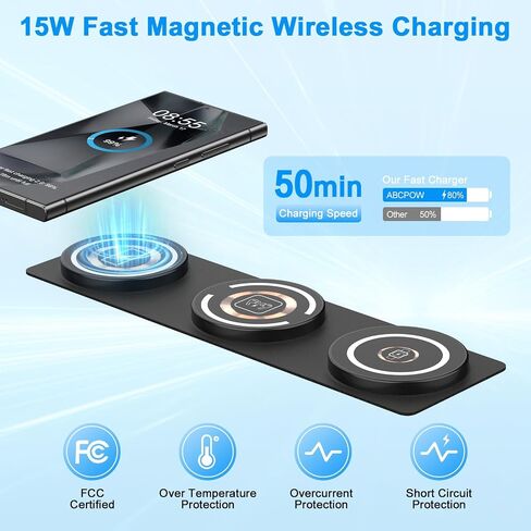 محطة شحن لاسلكية Samsung S24 Ultra 3 في 1، لوحة شحن سريعة قابلة للطي للسفر، كتلة شاحن USB C Android لهاتف Samsung Galaxy S24 S23 FE S22 S21 S20 Z Flip Fold 5 Watch 6 Classic 5 Pro 4 Buds 2 in Kuwait