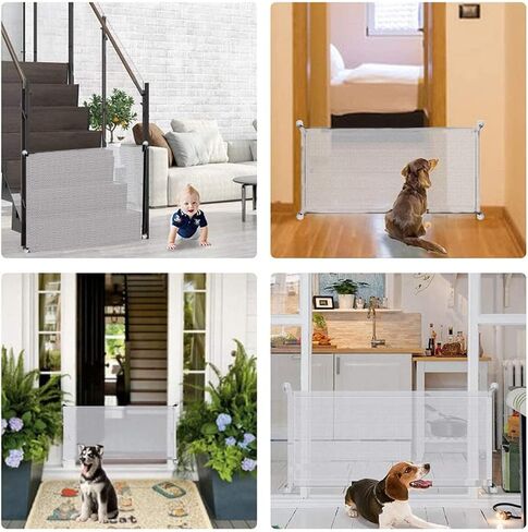 Dog Mesh Gate, Foldable Dog Gate for House Indoor, Pet Fence, Mesh Magic Pet Dog Gate, with 4 Adhesive Hooks and 2 Telescopic Rods, for Doors, Walls, Stairs, Bedrooms (72 * 100cm) in Saudi Arabia