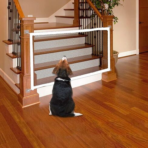 Dog Mesh Gate, Foldable Dog Gate for House Indoor, Pet Fence, Mesh Magic Pet Dog Gate, with 4 Adhesive Hooks and 2 Telescopic Rods, for Doors, Walls, Stairs, Bedrooms (72 * 100cm) in Saudi Arabia