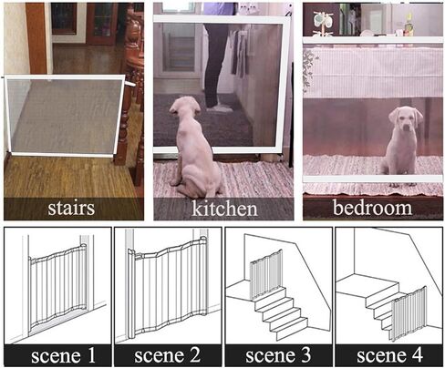Dog Mesh Gate, Foldable Dog Gate for House Indoor, Pet Fence, Mesh Magic Pet Dog Gate, with 4 Adhesive Hooks and 2 Telescopic Rods, for Doors, Walls, Stairs, Bedrooms (72 * 100cm) in Saudi Arabia