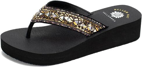 Yellow Box Women's Lira Wedge Sandal, Medium Heel Flip-Flop, Round Toe, MellowMat Collection in Saudi Arabia
