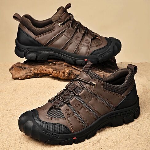 YONGJIA Men's Hiking Casual Low Height Leather Outdoor Comfortable Breathable Non-Slip Trailing Trekking Walking Climbing Work Shoes in Saudi Arabia