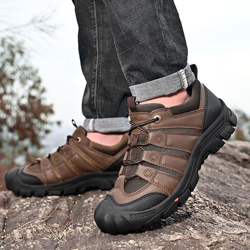 YONGJIA Men's Hiking Casual Low Height Leather Outdoor Comfortable Breathable Non-Slip Trailing Trekking Walking Climbing Work Shoes in Saudi Arabia