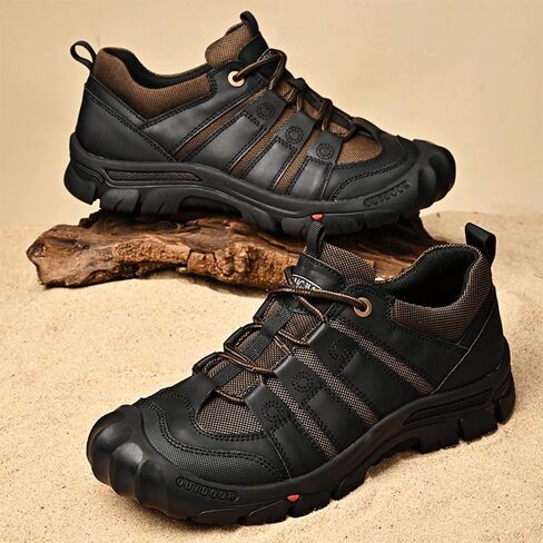 YONGJIA Men's Hiking Casual Low Height Leather Outdoor Comfortable Breathable Non-Slip Trailing Trekking Walking Climbing Work Shoes in Saudi Arabia