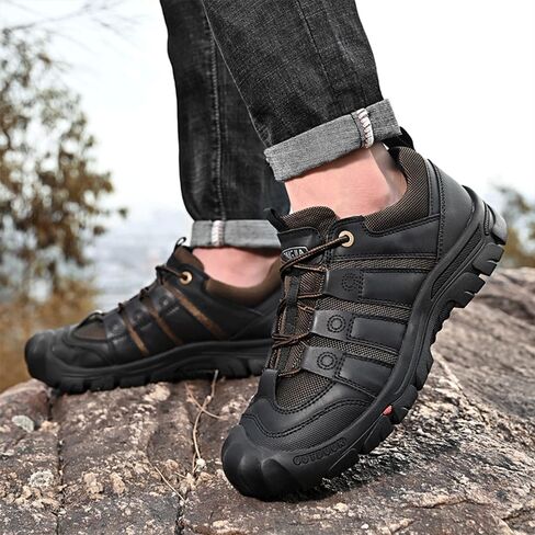 YONGJIA Men's Hiking Casual Low Height Leather Outdoor Comfortable Breathable Non-Slip Trailing Trekking Walking Climbing Work Shoes in Saudi Arabia