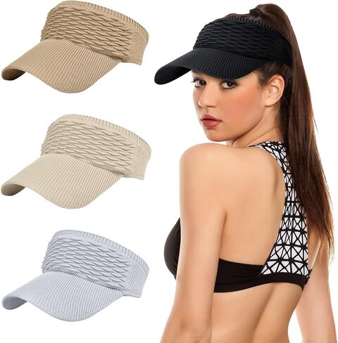 Sun Visor Hats for Women, Knitted Visor Hat Elastic with Empty Top, UV Protection Visors for Outdoor Activities in Saudi Arabia