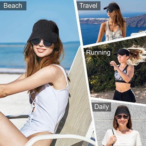 Sun Visor Hats for Women, Knitted Visor Hat Elastic with Empty Top, UV Protection Visors for Outdoor Activities in Saudi Arabia