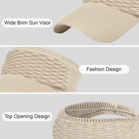 Sun Visor Hats for Women, Knitted Visor Hat Elastic with Empty Top, UV Protection Visors for Outdoor Activities in Saudi Arabia