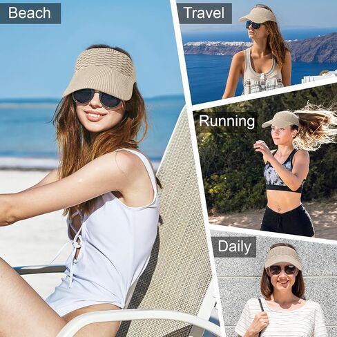 Sun Visor Hats for Women, Knitted Visor Hat Elastic with Empty Top, UV Protection Visors for Outdoor Activities in Saudi Arabia