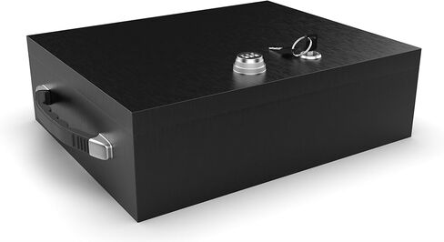 Fire Retardant Strong Box, Dual Combination and Key Lock Security Chest, Fire Resistant Steel Lock Box to Safeguard Vital Documents, Medicine, Money, 0.24 Cubic Feet, 12" x 10" x 3.5" Interior, Black in Saudi Arabia