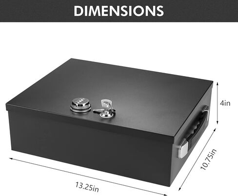Fire Retardant Strong Box, Dual Combination and Key Lock Security Chest, Fire Resistant Steel Lock Box to Safeguard Vital Documents, Medicine, Money, 0.24 Cubic Feet, 12" x 10" x 3.5" Interior, Black in Saudi Arabia