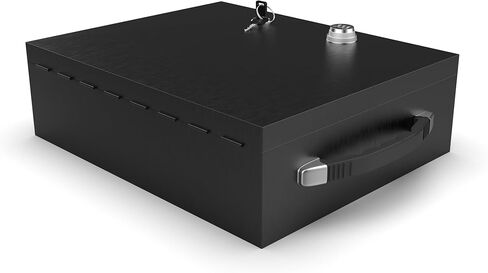 Fire Retardant Strong Box, Dual Combination and Key Lock Security Chest, Fire Resistant Steel Lock Box to Safeguard Vital Documents, Medicine, Money, 0.24 Cubic Feet, 12" x 10" x 3.5" Interior, Black in Saudi Arabia