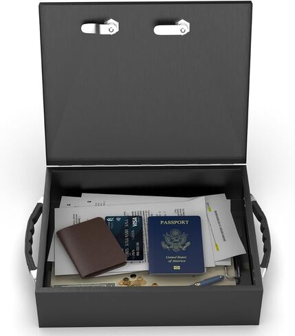Fire Retardant Strong Box, Dual Combination and Key Lock Security Chest, Fire Resistant Steel Lock Box to Safeguard Vital Documents, Medicine, Money, 0.24 Cubic Feet, 12" x 10" x 3.5" Interior, Black in Saudi Arabia