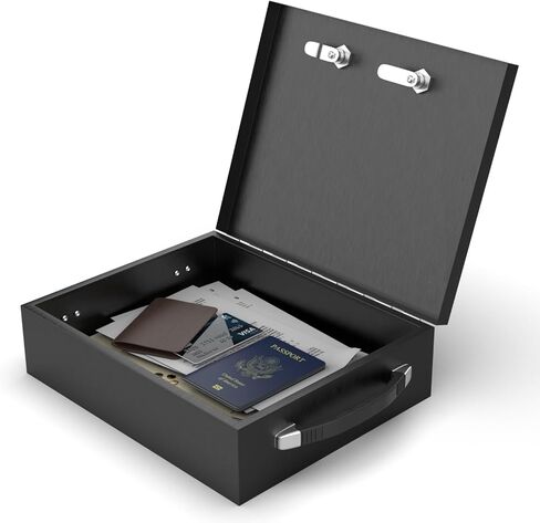 Fire Retardant Strong Box, Dual Combination and Key Lock Security Chest, Fire Resistant Steel Lock Box to Safeguard Vital Documents, Medicine, Money, 0.24 Cubic Feet, 12" x 10" x 3.5" Interior, Black in Saudi Arabia