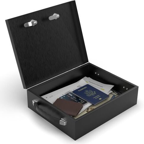 Fire Retardant Strong Box, Dual Combination and Key Lock Security Chest, Fire Resistant Steel Lock Box to Safeguard Vital Documents, Medicine, Money, 0.24 Cubic Feet, 12" x 10" x 3.5" Interior, Black in Saudi Arabia