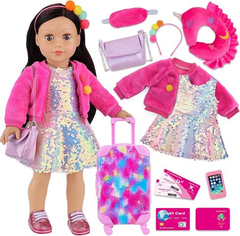 K.T. Fancy 18 Inch American Doll Clothes and Accessories, Doll Travel Suitcase Playset for Girls, Cute Travel Doll Clothes for 18 Inch Girl Doll(Not Include Doll & Shoes) in Saudi Arabia