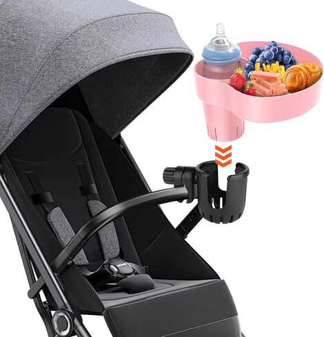 Stroller Cup Holder Attachment For Stroller & Car Seat & Wheelchair Accessories, Cup Holders For Chairs & Stroller Organizer Kids Car Seat Snack Tray Car Seat Organizer Travel Tray For Toddler-Pink in Kuwait
