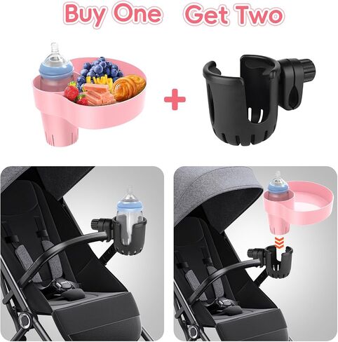 Stroller Cup Holder Attachment For Stroller & Car Seat & Wheelchair Accessories, Cup Holders For Chairs & Stroller Organizer Kids Car Seat Snack Tray Car Seat Organizer Travel Tray For Toddler-Pink in Kuwait