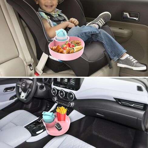 Stroller Cup Holder Attachment For Stroller & Car Seat & Wheelchair Accessories, Cup Holders For Chairs & Stroller Organizer Kids Car Seat Snack Tray Car Seat Organizer Travel Tray For Toddler-Pink in Kuwait