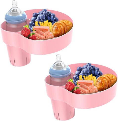 Stroller Cup Holder Attachment For Stroller & Car Seat & Wheelchair Accessories, Cup Holders For Chairs & Stroller Organizer Kids Car Seat Snack Tray Car Seat Organizer Travel Tray For Toddler-Pink in Kuwait