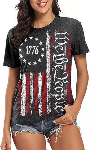 EIGIAGWNG Womens American Flag Lips T-Shirt Funny July 4th Independence Day Graphic Tees Tops in Saudi Arabia