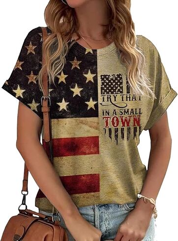 EIGIAGWNG Womens American Flag Lips T-Shirt Funny July 4th Independence Day Graphic Tees Tops in Saudi Arabia