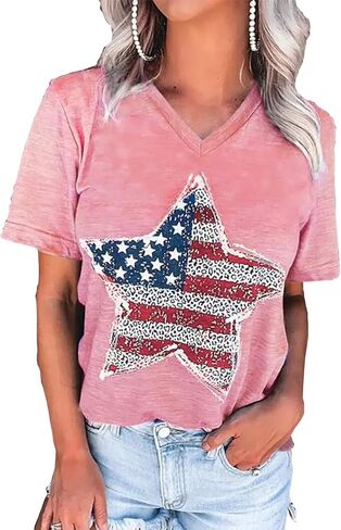EIGIAGWNG Womens American Flag Lips T-Shirt Funny July 4th Independence Day Graphic Tees Tops in Saudi Arabia