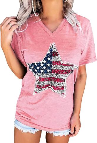 EIGIAGWNG Womens American Flag Lips T-Shirt Funny July 4th Independence Day Graphic Tees Tops in Saudi Arabia