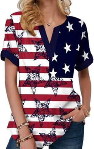 EIGIAGWNG Womens American Flag Lips T-Shirt Funny July 4th Independence Day Graphic Tees Tops in Saudi Arabia