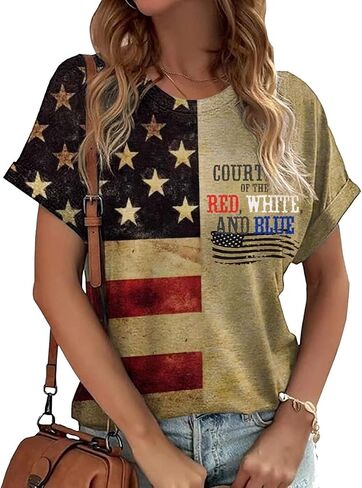 EIGIAGWNG Womens American Flag Lips T-Shirt Funny July 4th Independence Day Graphic Tees Tops in Saudi Arabia