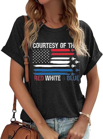 EIGIAGWNG Womens American Flag Lips T-Shirt Funny July 4th Independence Day Graphic Tees Tops in Saudi Arabia