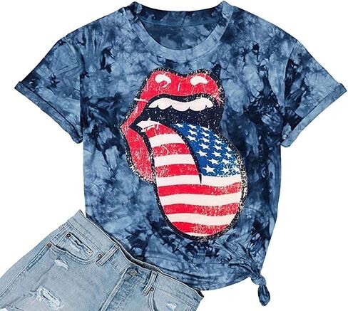 EIGIAGWNG Womens American Flag Lips T-Shirt Funny July 4th Independence Day Graphic Tees Tops in Saudi Arabia