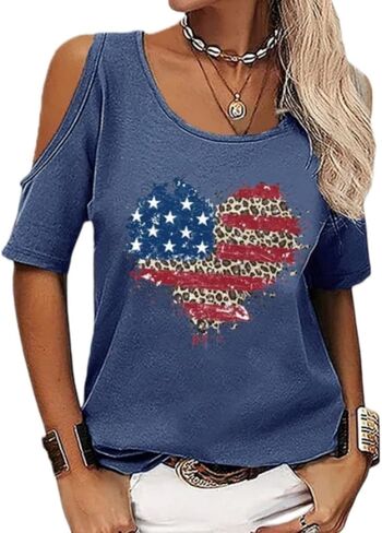 EIGIAGWNG Womens American Flag Lips T-Shirt Funny July 4th Independence Day Graphic Tees Tops in Saudi Arabia