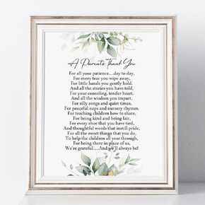A Parents Thank You, Teacher Appreciation Gift, Nursery Teachers Gift, End of Year Teachers Gift, Childcare Teacher Gift, Thank You Gift, 8x10 inch No Frame