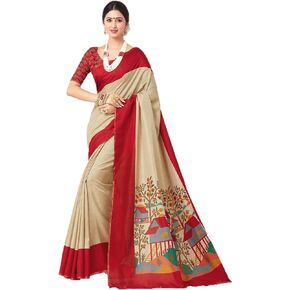 Miraan Women's Art Silk Saree with blouse Piece Free Size Red