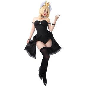 DAZCOS Womens US Size Bowsette Cosplay Costume Black Gothic Dress for Halloween