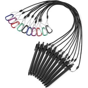 30 Sets Leash Pen Silicone Lanyard 24'' Spring Snap Hook Safety Neck Strap Pen with Refills for Notebook(Black)