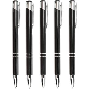 Stylish quality 5 metal ballpoint Pens, black ink, soft writing experience (Silver)