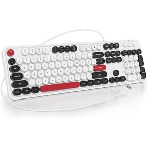 Wired Typewriter Keyboard Full Size Green Keyboard Retro Computer Keyboard with Round Keycaps for Windows Laptop(Green)