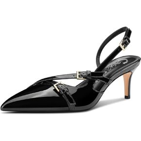 Castamere Womens Mid Kitten Heel Pointed Toe Sandals Pumps Slingback Buckle Prom Dress Patent Leather Summer 2.6 Inches Heels