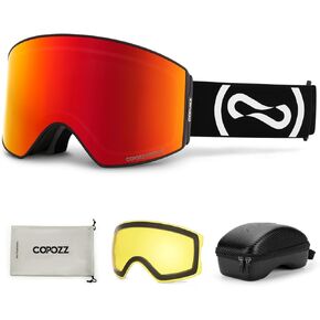 COPOZZ Contrast Enhancing Ski Goggles, Magnetic OTG Snowboard Goggles for Men Women Youth, 100% UV Protection Snow Goggles