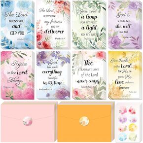 Containlol 24 Christian Greeting Cards, Inspirational Bible Verse Quote Scripture Floral Cards Religious Motivational Encouragement with Envelopes and Stickers for Women Men Supplies(Vintage)